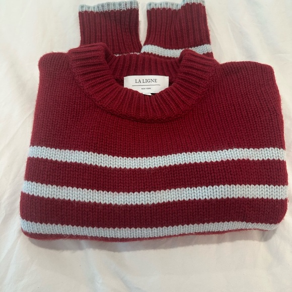La Ligne Sweaters - La Ligne Red and White Striped Crew Neck Sweater